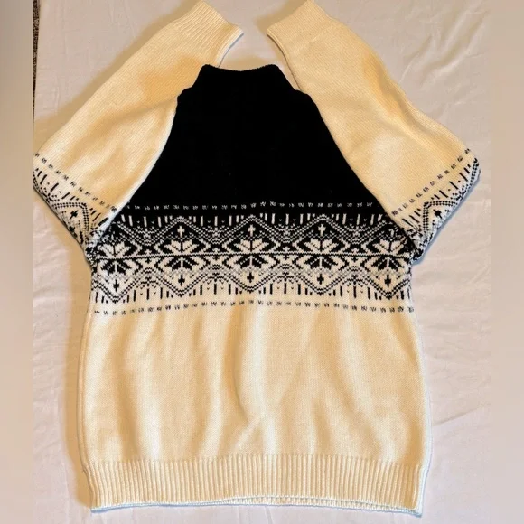 (M) JEANNE PIERRE BLACK & off/WHITE GEOMETRIC DESIGN 1/4 ZIP MOCK TURTLENECK - Picture 2 of 12